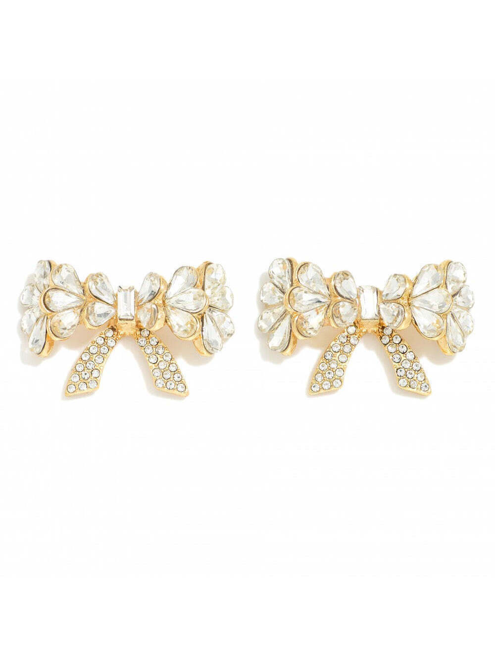 Gold Crystal Bow Stud Earrings Rhinestone Ribbon Statement Earrings